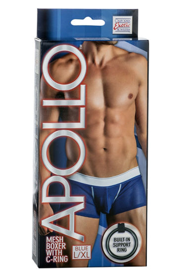 California Exotic Apollo Mesh Boxer with C-Ring, синие, Мужские трусы с эрекционным кольцом