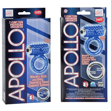 California Exotic Apollo Premium Enhancers, синее - Эрекционное кольцо с вибрацией - купить в секс шопе