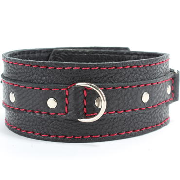 BDSM Арсенал Ошейник из кожи с красной строчкой, черный