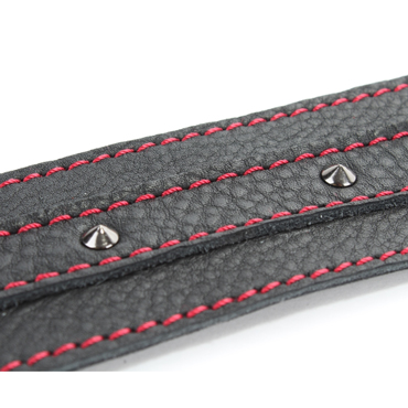 BDSM Арсенал Ошейник из натуральной кожи с шипами, черный - Увеличенного размера с мягкой подкладкой - купить в секс шопе