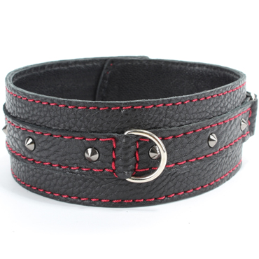 BDSM Арсенал Ошейник из натуральной кожи с шипами, черный, Увеличенного размера с мягкой подкладкой