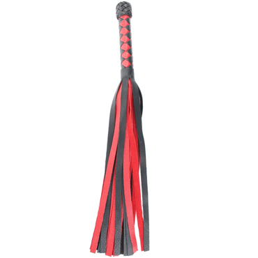 BDSM Арсенал Плеть с плетеной ручкой длинная, черно-красная - С широкими хвостами - купить в секс шопе