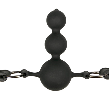 Easytoys Ball Gag With Silicone Beads, черный - Глубокий кляп из трех шариков - купить в секс шопе
