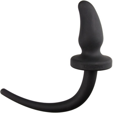 Easytoys Dog Tail Plug Curvy Large, черная, Анальная пробка с хвостом большая