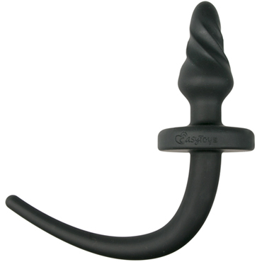 Easytoys Dog Tail Plug Twirly Large, черная, Анальная пробка с хвостом большая