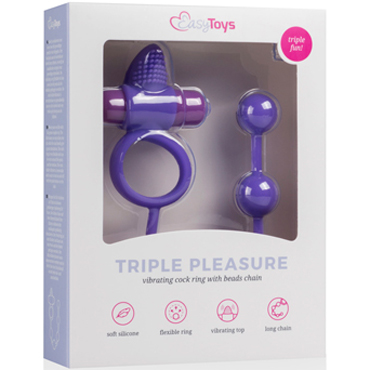 Easytoys Triple Pleasure Couple Toy, фиолетовое, Эрекционное виброкольцо с анальной цепочкой и клиторальным стимулятором и другие товары EDC Collections с фото