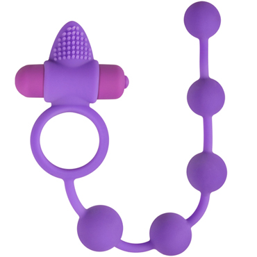 Easytoys Triple Pleasure Couple Toy, фиолетовое, Эрекционное виброкольцо с анальной цепочкой и клиторальным стимулятором