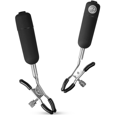 Easytoys Nipple Clamps With Vibrating Bullets, серебристо-черные — фото 2
