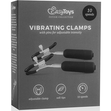 Easytoys Nipple Clamps With Vibrating Bullets, серебристо-черные — фото 3