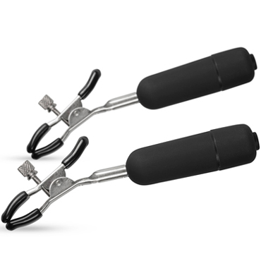 Easytoys Nipple Clamps With Vibrating Bullets, серебристо-черные — фото 1