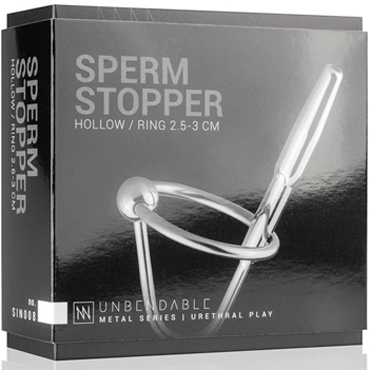 Sinner Hollow Sperm Stopper, серебристый, Уретральный стимулятор со сквозным отверстием и 2 сменными кольцами на пенис и другие товары EDC Collections с фото