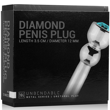 Sinner Penis Plug With Diamond, серебристый/голубой, Уретральный стимулятор с кристаллом и другие товары EDC Collections с фото
