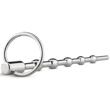 Sinner Solid Metal Dilator With Pull Ring, серебристый - Уретральный стимулятор с 5 шариками - купить в секс шопе