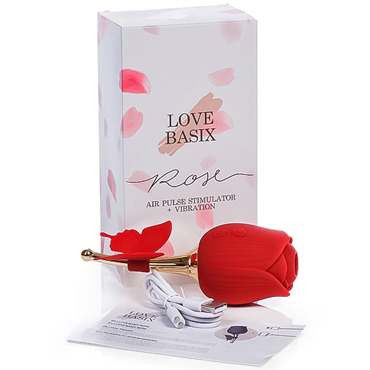 Love Basix Rose, красно-золотой, Бесконтактный стимулятор клитора с вибрацией в форме розы