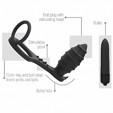 Shots Sono Butt Plug with Cock Ring and Ball-Strap, черный - фото, отзывы