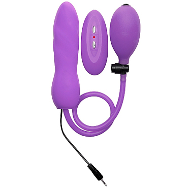 Ouch! Inflatable Vibrating Silicone Twist, фиолетовый, Расширяющийся анальный виброплаг