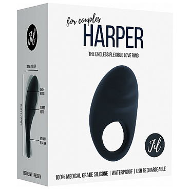 Shots Jil Harper, черное - Эрекционное виброкольцо со стимулятором клитора - купить в секс шопе