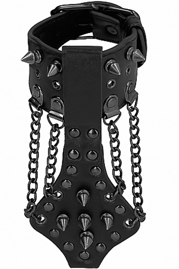 Ouch! Skulls and Bones Bracelet with Spikes and Chains, черный, Оригинальный браслет с петлей на палец