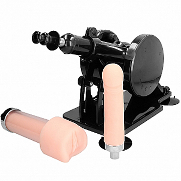 Shots Sexmachine, черная, Компактная и лёгкая секс-машина с двумя насадками