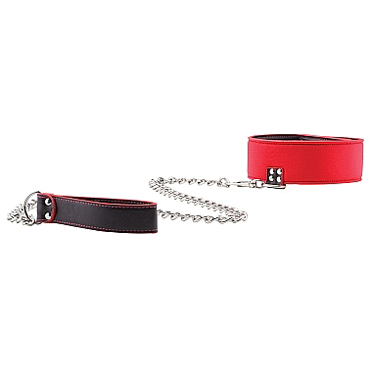 Ouch! Reversible Collar with Leash, черно-красный — фото 2