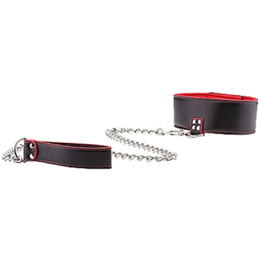 Ouch! Reversible Collar with Leash, черно-красный — фото 1