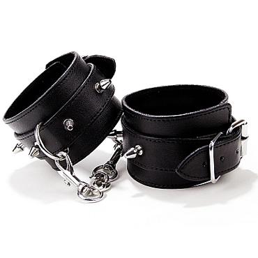 Ouch! Spiked Leather Handcuffs, черные, Наручники с шипами