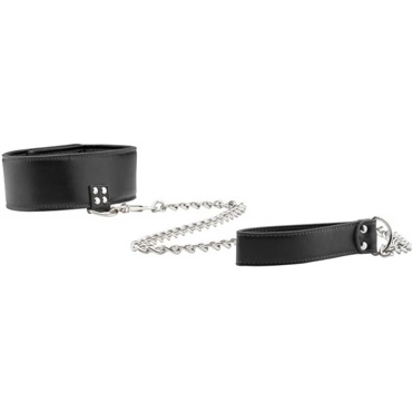 Ouch! Reversible Collar with Leash, черный — фото 1