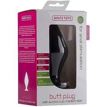 Shots Toys Butt Plug with Suction Cup Medium, черная - Анальная пробка с присоской - купить в секс шопе