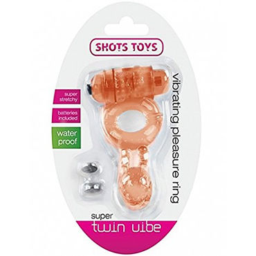Shots Toys Super Twin Vibe, оранжевое, Эрекционное виброколечко