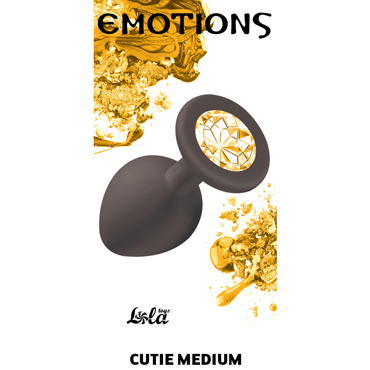 Lola Toys Emotions Cutie Medium, черная - Анальная пробка с золотым кристаллом - купить в секс шопе