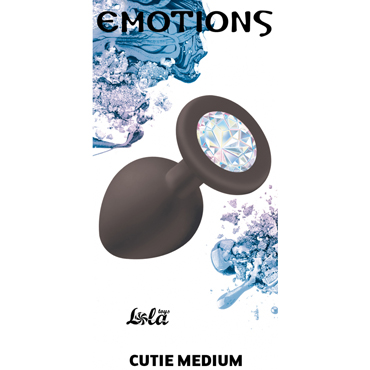 Lola Toys Emotions Cutie Medium, черная - Анальная пробка с кристаллом цвета Лунный камень - купить в секс шопе