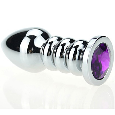 4sexdream Анальная ювелирка с ребрами, серебристый/фиолетовый, С ярким кристаллом