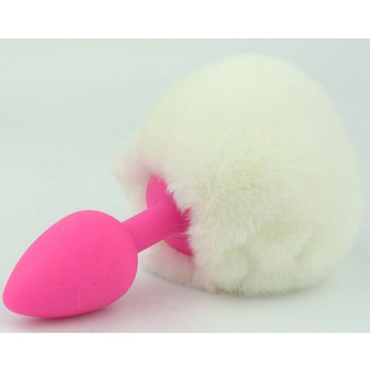 4sexdream Пробка силиконовая Задорный Кролик, розовый/белый, С пушистым хвостиком