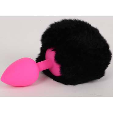 4sexdream Пробка силиконовая Задорный Кролик, розовый/черный, С пушистым хвостиком