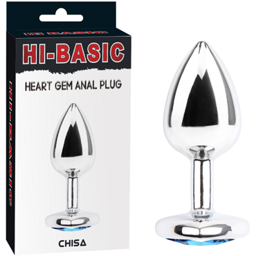 Chisa Hi-Basic Heart Gem Anal Plug, серебристый/голубой, Анальная ювелирка классической формы
