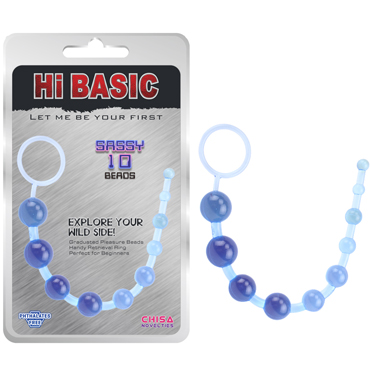 Chisa Hi-Basic Sassy Anal Beads, синие, Анальная цепочка из 10 шариков