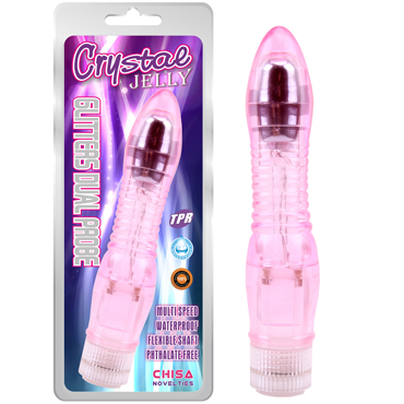 Chisa Crystal Jelly Glitters Dual Probe, розовый, Вибратор с узким кончиком и рельефным стволом