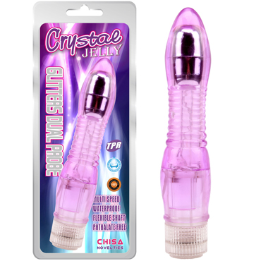 Chisa Crystal Jelly Glitters Dual Probe, фиолетовый, Вибратор с узким кончиком и рельефным стволом