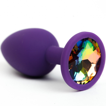 4sexdream Анальная ювелирка силиконовая S, фиолетовый/радужный, С ярким стразом в основании