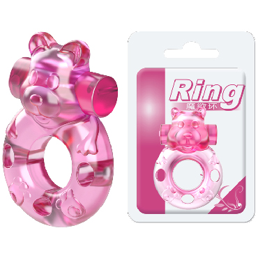 Baile Ring Pink Bear, розовое, Эрекционное виброкольцо с клиторальным стимулятором