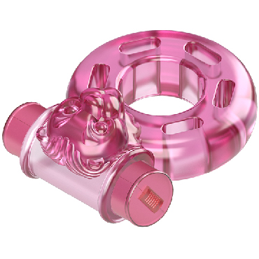 Baile Pink Bear, розовое - Эрекционное виброкольцо с клиторальным стимулятором - купить в секс шопе