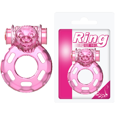 Baile Pink Bear, розовое, Эрекционное виброкольцо с клиторальным стимулятором