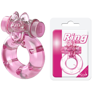 Baile Ring Pink Rabbit, розовое, Эрекционное виброкольцо с клиторальным стимулятором