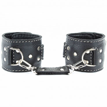 BDSM Арсенал Наручники с контрастной строчкой, черные - Из натуральной кожи - купить в секс шопе