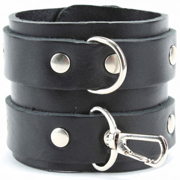BDSM Арсенал Наручники широкие с двумя ремешками, черные - фото, отзывы