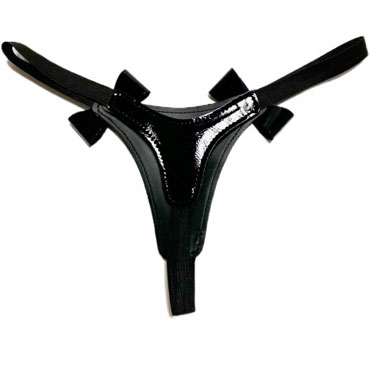BDSM Арсенал Стринги из эко-кожи лаковые с бантиками, черные - фото, отзывы