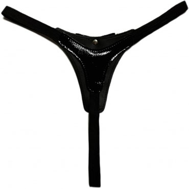 BDSM Арсенал Стринги из эко-кожи лаковые, черные - фото, отзывы