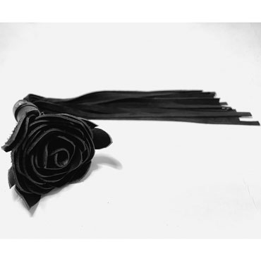 BDSM Арсенал Плеть Роза с замшевыми хвостами, черная, С навершием в виде розы