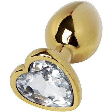 4sexdream Пробка металл с сердечком M, золотой/прозрачный, Для анальной стимуляции
