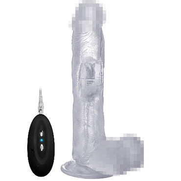 Shots RealRock Vibrating Realistic Cock 9" With Scrotum, прозрачный